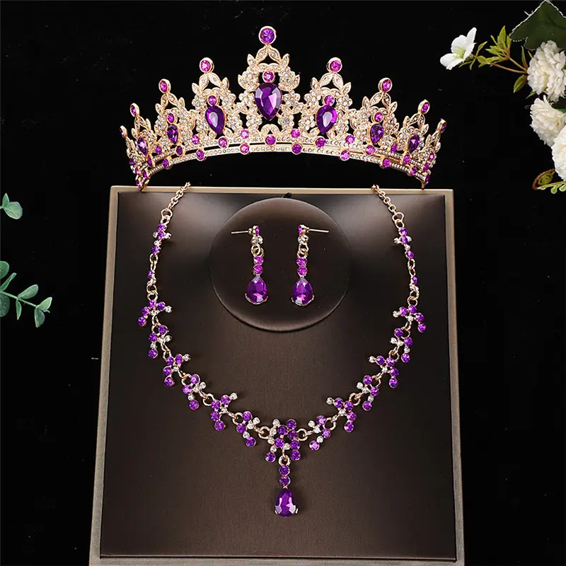 Deep Purple Crown+Necklace+Earring Needl
