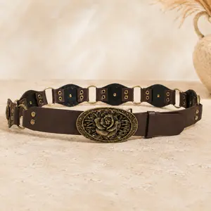 Western Leather Belt for Women, Vintage Cowgirl Cowboy Studded Rivets Belt, Retro Western Belt for Jeans, Pants and Dresses, Casual Waist Accessory