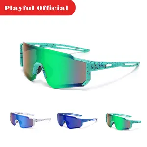 2026 New Model 3pc Outdoor Sports Cycling Glasses Colorful One-piece Sunglasses Trendy UV Protection Sunglasses