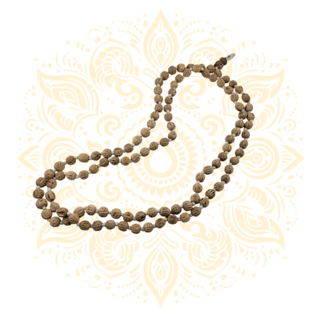 Large Tulasi Japa Mala w/ Carved Radha Beads 3/4"