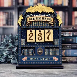 Vintage Books Read This Year Tracker, Personalized Wooden Book Counter, Custom Library Sign, Reading Goal Decor, Book Lover Gift