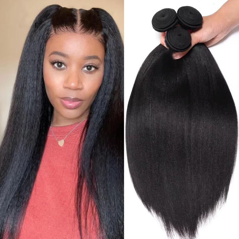 Msgem Hair Yaki Straight Hair Bundles 3PCS 100% Human Hair 12A Grade Natural Color Sew In Bundles Quick Weaves Easy to Install