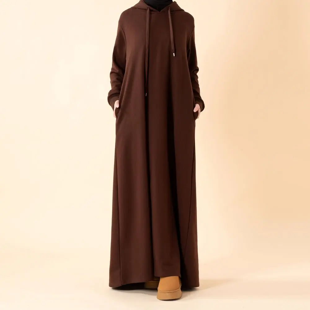 French Terry Hoodie Abaya With Pockets  (MA340)