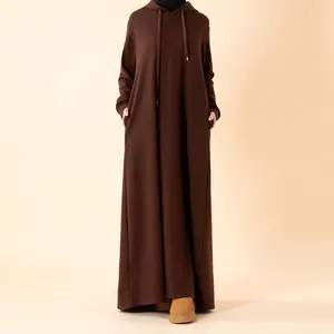 French Terry Hoodie Abaya With Pockets  (MA340)
