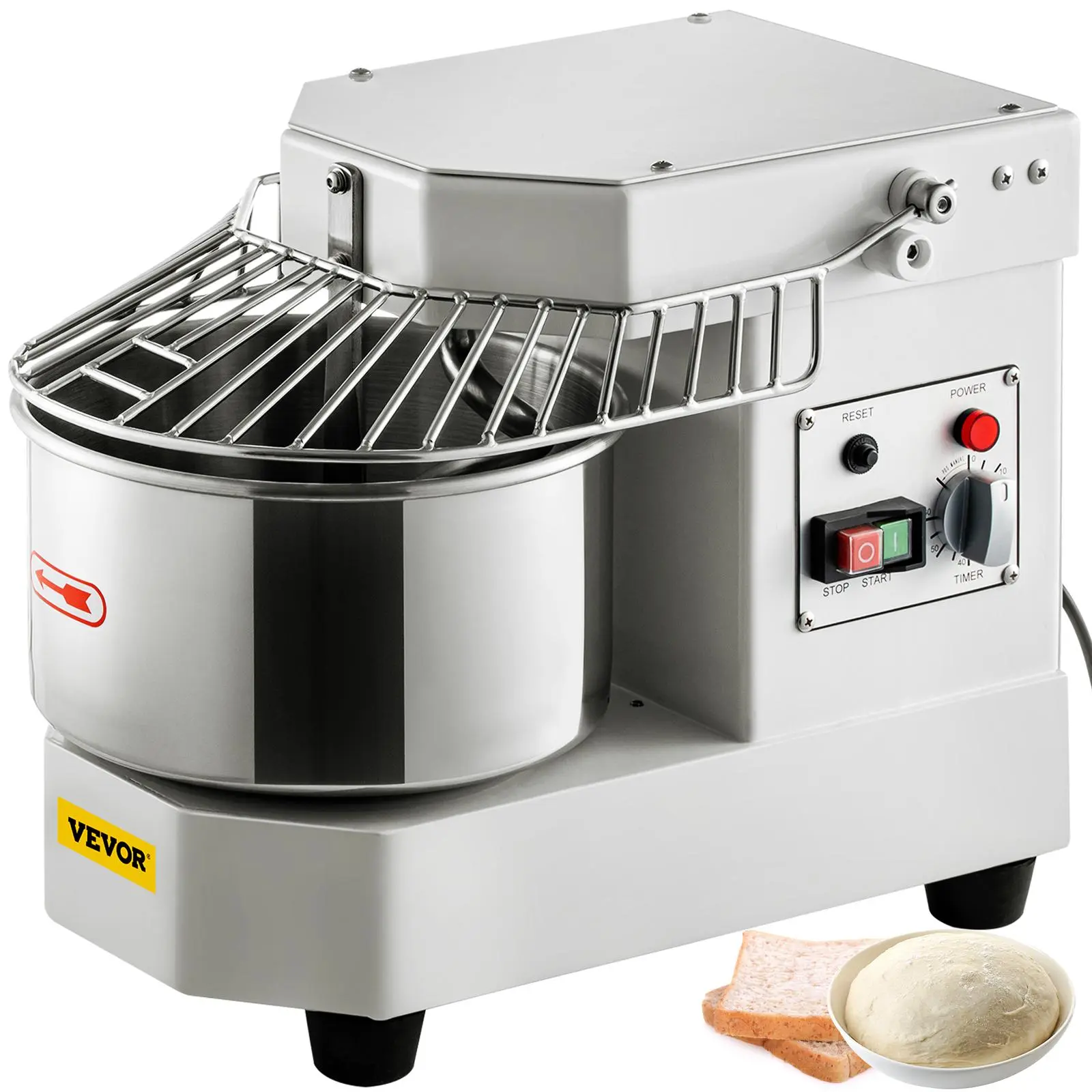 VEVOR Commercial Food Mixer - 7.3Qt Food-Grade Stainless Steel Bowl, 450W Strong Motor Dual Rotating Dough Kneader, 3kg Capacity, Shielded Safety Shield, 60Min Timer, No Battery Needed Stand Mixer, Baking Equipment for Restaurant, Pizzeria, No Battery Nee