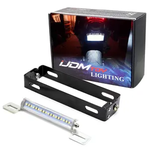 iJDMTOY Black Finish 180-Degree Ratcheting Angle Adjustable Aluminum License Plate Mount Bracket w/ 18-SMD LED License Plate Light For Motorcycle Bike ATV Dirty Bike 7-Inch Number Plate