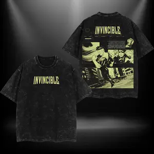 [The Dark Style] Invincible Mark Grayson Double Printed Oversize Acid Washed Tee TV Show Graphic Top Cotton Gift T-Shirt For Comic Lover, Gift T-Shirt For Movie Lover