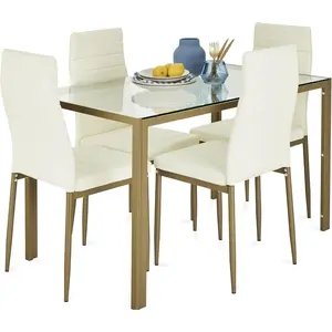 5-Piece Glass Dining Set, Modern Kitchen Table Furniture for Dining