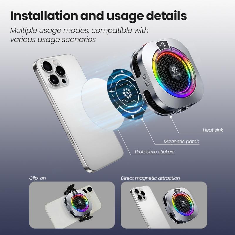BlueWow TH16 Pro Max Portable USB Phone Cooler - 5 Modes, Stepless Level Adjustment, Vibrant RGB Lighting, Magnetic & Clip-On Design, Charging Gaming Accessory, Gift Box for Mobile PUBG, CODM detail 3