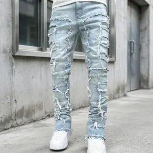 2026 New Plus Size Men's Jeans Vintage Fashion Streetwear Trendy Patchwork Applique Design Big & Tall Sizes Casual Stylish Denim Pants High Quality Comfortable All Match Daily Wear Street Style Classic Denim Trousers