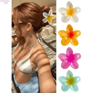 Colorful Plumeria Flower Hair Claw Clips for Women, Elegant Floral Accessories, Strong-Hold Hair Tools for Half Updo, Back Head Bun Hairstyles, Beach Vacations