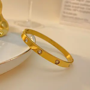 OLEVS Gold Plated Love Bracelet Soft Wide Wristband for Women Elegant Design with Simulated Diamond AAAAA Grade Cubic Zirconia Perfect Gift for Mother Wife or Friends