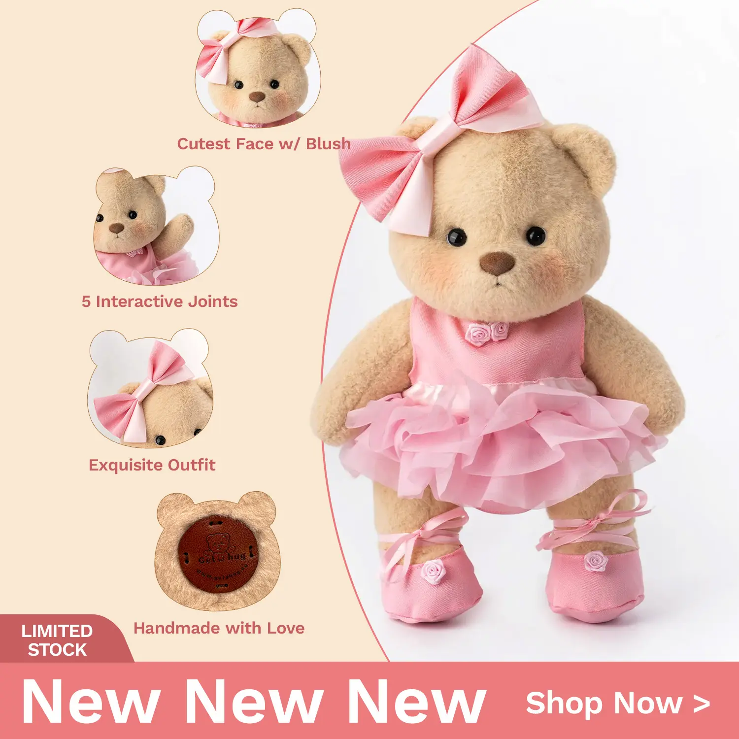 Pink Ballet Dress With Brown Bear