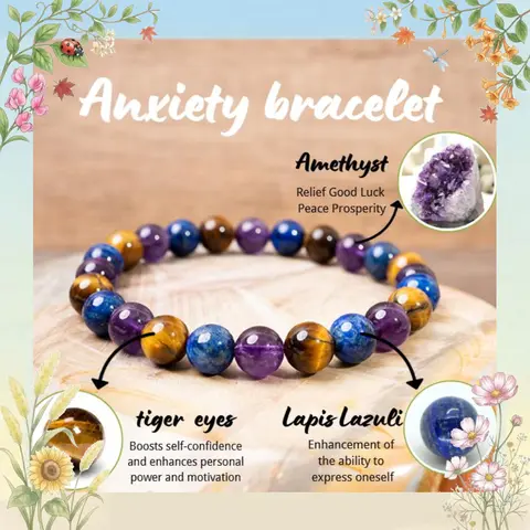 Anxiety Relief Crystal Bracelet – 8mm Beads | Perfect for Men, Women, Couples, and Friends | Ideal for Daily Wear, Meditation,optional size， and Thoughtful Gifts Amethyst