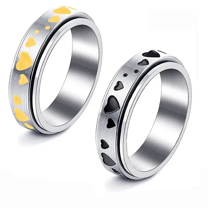 GTHIC Women's Minimalist Heart Shape Fidget Spinner Ring - 0.24" Wide, Hypoallergenic Tarnish-Free Stainless Steel Anxiety Ring, About 6g Fashion Jewelry for Adults' Daily Wear