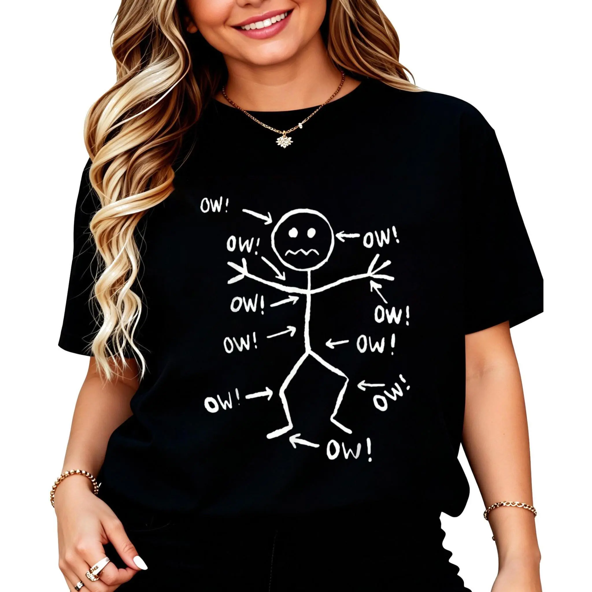 Funny Ow Ow Ow Saying Body Pain Character Sarcastic Humor T-Shirt