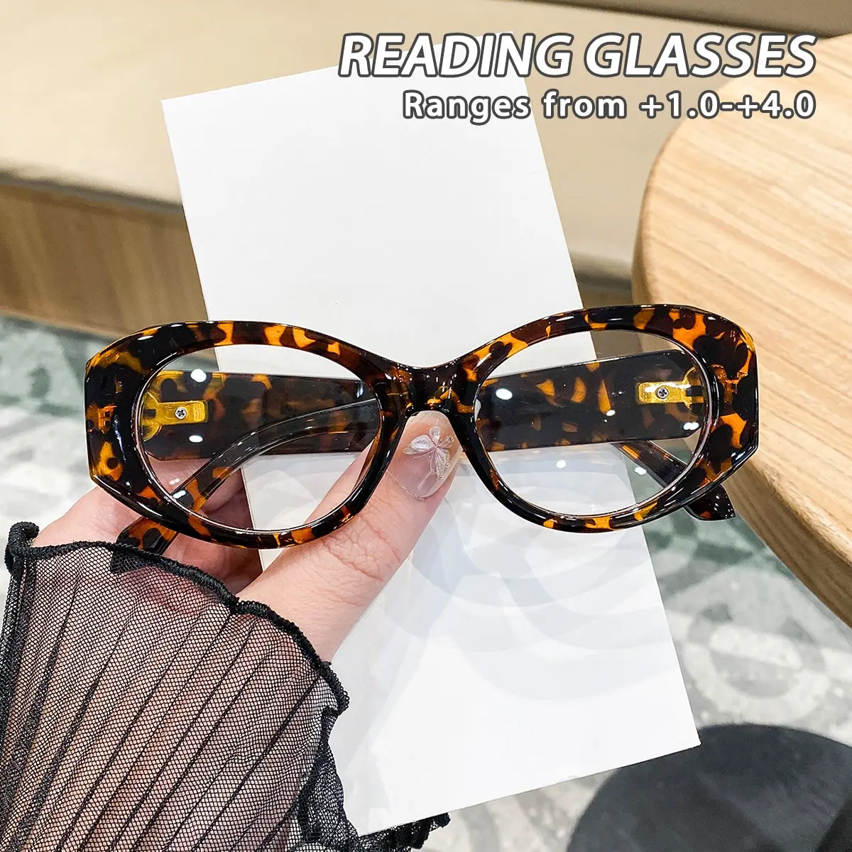 Women's Plastic Oval Wide Leg Glasses, Trendy Cute Atmosphere Fresh Healing, Fashion Old Reading Glasses