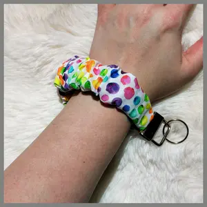 Scrunchie Wristlet Keychain || Watercolor Polka Dots