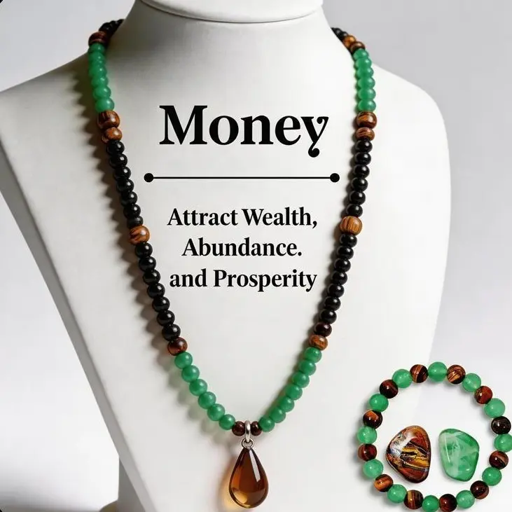 Money Necklaces set for Women Money Attraction Wealth Necklace ,Crystal Money Attraction Bracelets Wealth Feng Shui Luck Protection Necklace Crystal Jade Beaded Necklaces Spiritual Birthday Jewelry Gifts for Friends