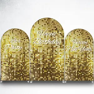 2D Flat Gold Disco Ball Happy Birthday Arch Backdrop Cover for Glitter Party