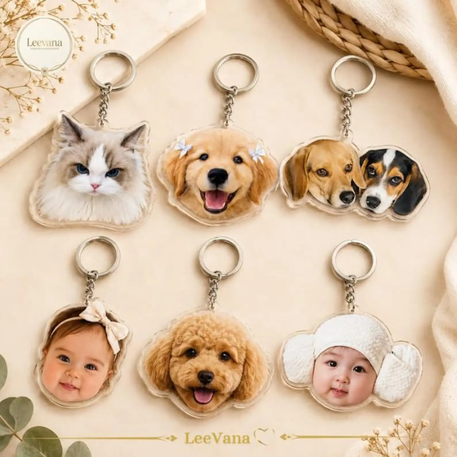 Custom Photo Acrylic Keychain – Personalized Pet, Baby & Family Picture Key Ring – Please Send Custom Photo in Message