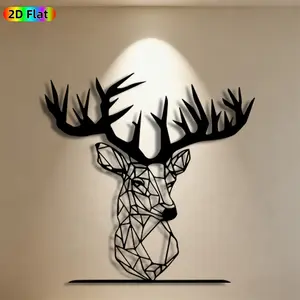 1pc Deer Head Metal Wall Art,Geometric Deer Statue Mural,Ideal Gift for Christmas,New Year,Wildlife Decor Enthusiasts,Weather-Resistant Metal Wall Decor Wall Sculptures,Perfect for Living Room Wall & Garden Fence,Charming Home Decor Accent