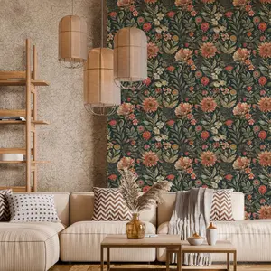 Vintage Floral Pattern Wall Sticker, Self Adhesive Wall Decal, Decorative Sticker for Home Living Room Bedroom, Home Decor