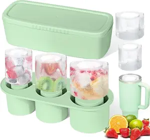 Green Ice Cube Tray for Stanley-shape Cup, Silicone Ice Cube Maker With Lid for 30-40 oz Tumbler, for Chilling Whiskey, Cocktails, Drinks, Coffee, BPA Free