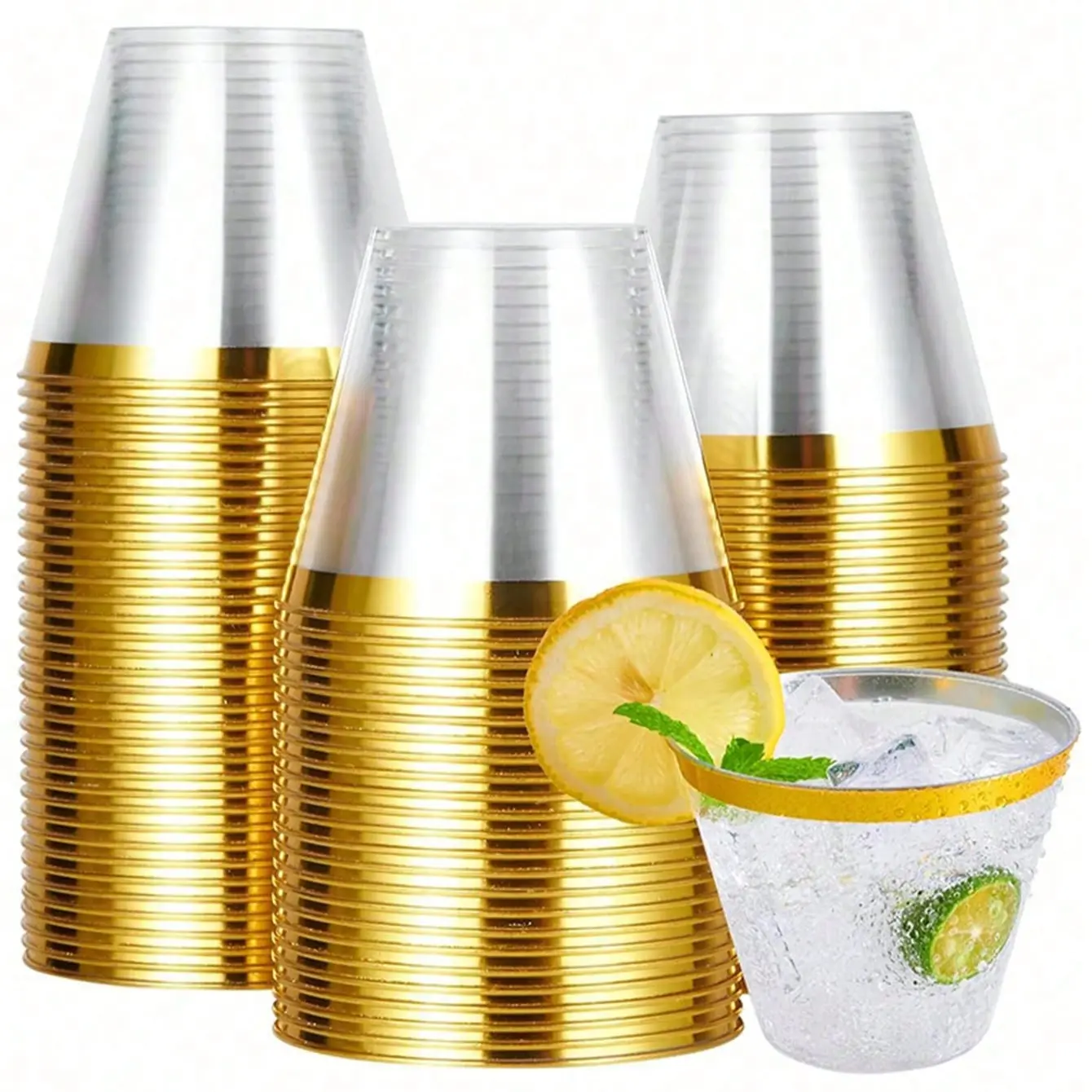 10/20/40 Pack Glitter Plastic Beer Cups, plastic clear cups, 9oz Transparent Party Cups, Reusable Wedding and Holiday Drinkware, Party Supplies