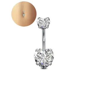 Rhinestone Heart Shaped Navel Ring,  Stainless Steel Belly Piercing Body Jewelry, Women's Fashion Accessories for Party, Daily Clothing DecorGift