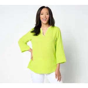 QVC Women's Belle Beach by Kim Gravel Cotton Gauze Color Crush Whipstitch Blouse