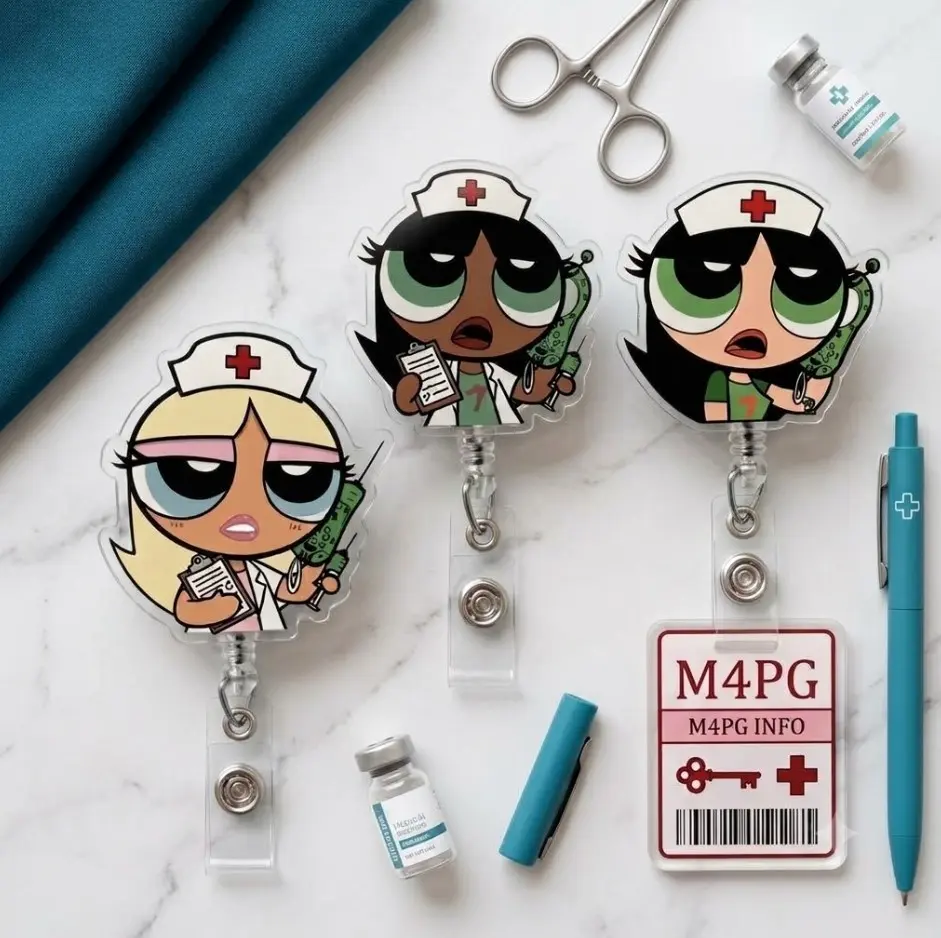 Y2K Cartoon Nurse Badge Reel, Cute Big Eyes Girl Retractable ID Badge Holder, Nurse Gift, Healthcare Worker Gift