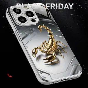 Gold scorpion pattern electroplated silver tempered glass new mobile phone case for iPhone 17ProMax-11Pro Max/x/xs/xr/xsmax/8 advanced sense design business simplicity full coverage anti-drop protective case, waterproof and anti-drop mobile phone case