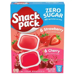 Snack Pack Zero Sugar Strawberry and Cherry Flavored Low Calorie Juicy Gels Cups, 3.25 oz., 12-Count Family Pack