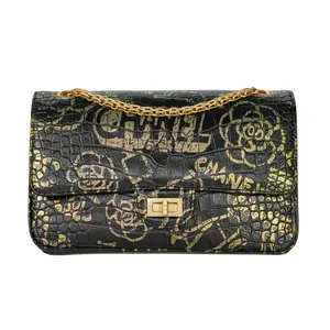 Pre-owned CHANEL Glazed Calfskin Crossbody Bags Graffiti Crocodile Embossed Calfskin Reissue 2.55 Flap