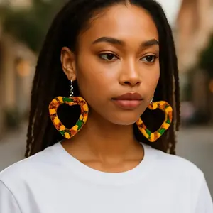 Dupsie's Ababuo Heart Shaped Kente African Print pair of earrings DPJHSE3227