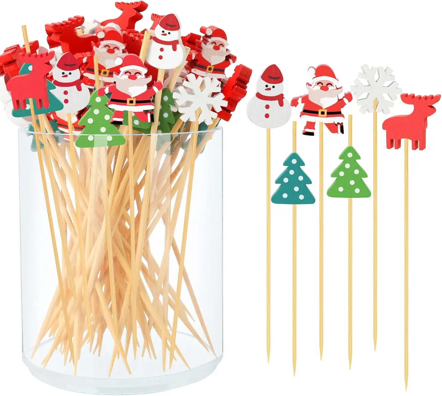 Christmas Cocktail Picks, 4.7 IN Christmas Toothpicks for Appetizers Fruit Dessert Food Sandwich, Charcuterie Skewers Sticks for Xmas Tree Snowflake Christmas Decorations Themed Party Supplies