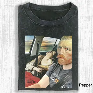 Van Gogh Funny Art Meme Graphic Tee – Vintage Aesthetic Unisex T-Shirt, Trendy Streetwear Top, Retro Car Selfie Print Shirt for Art Lovers