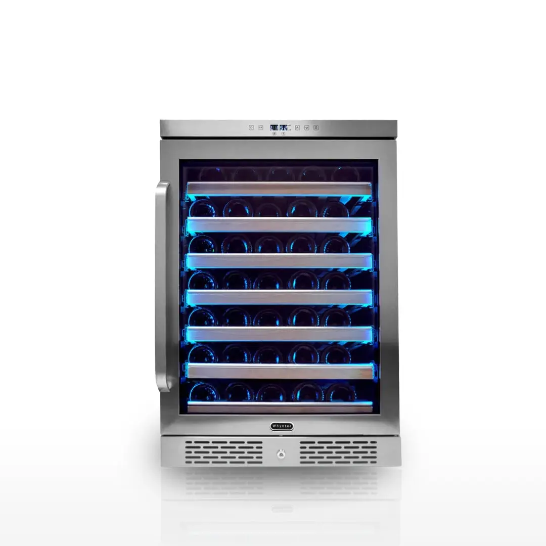 Whynter BWR-545XS 54-Bottle Compressor Cool Wine Fridge with Lightshow, Built-in Refrigerators, Glass Door Refrigerators, LED Spectrum, Temperature Control, Home Refrigerator, Adjustable