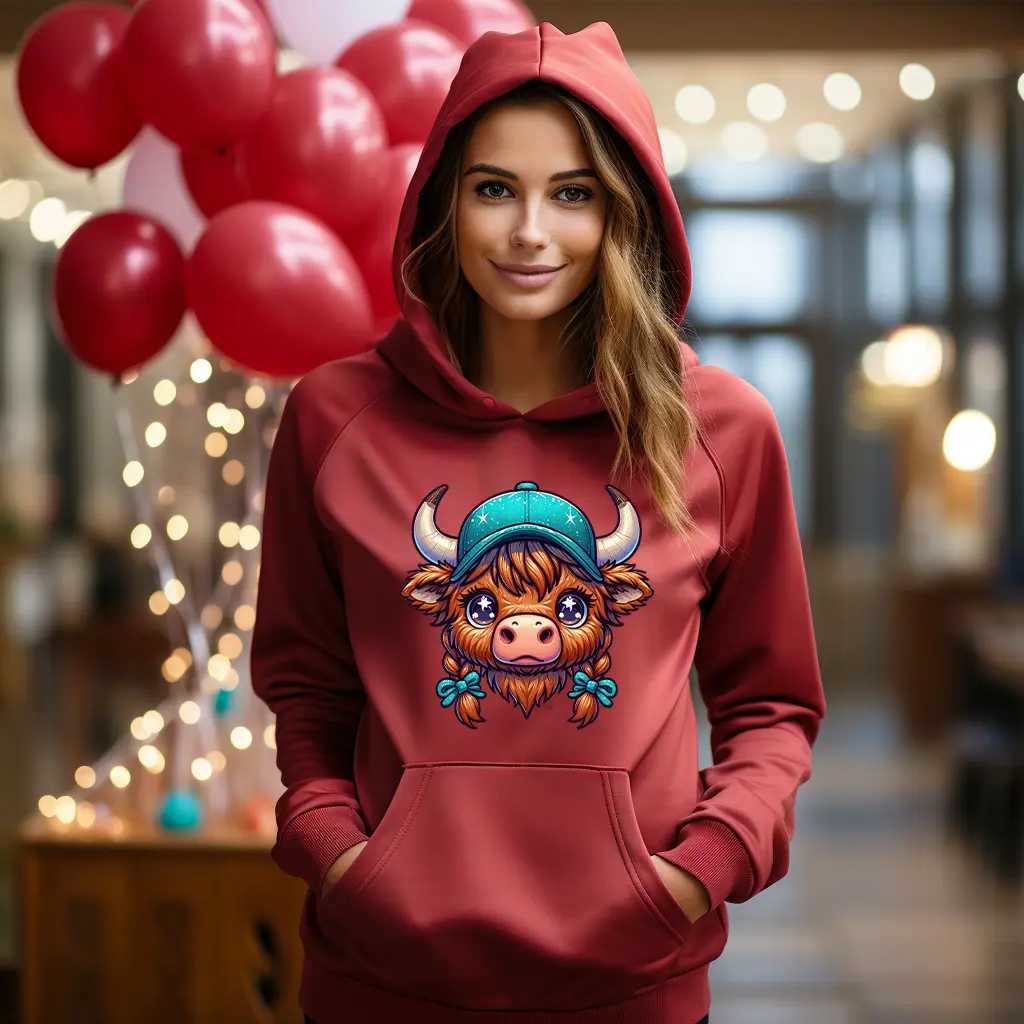 Highland Cows Moody Western Turquoise Hoodie for a Stylish Rustic Vibe