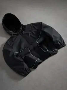Men's Hooded Tactical Waterproof Casual Jacket, Reflective Drawstring Design, All Seasons Soft Shell, Couple Matching, Outdoor Daily Use