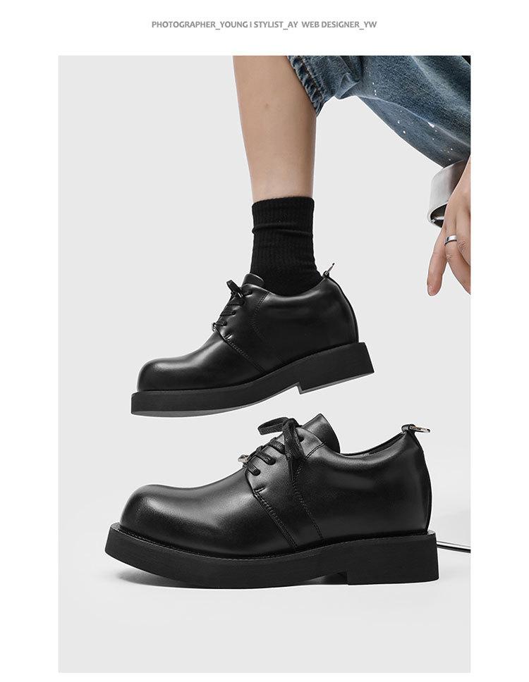 Retro low-top work shoes for men, casual leather shoes with hidden internal lift, new outdoor hiking thick-soled shoes, all-season retro functional casual shoes