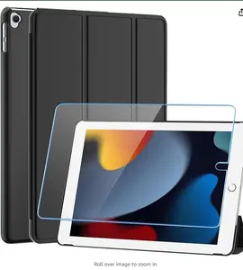 for 10.2 Inch iPad 9th Generation Case 2021, with [ Glass Screen Protector ]/ iPad 8th Generation Case 2020/ iPad 7th Generation Case 2019, Slim Stand Translucent Back Shell Cover, Black