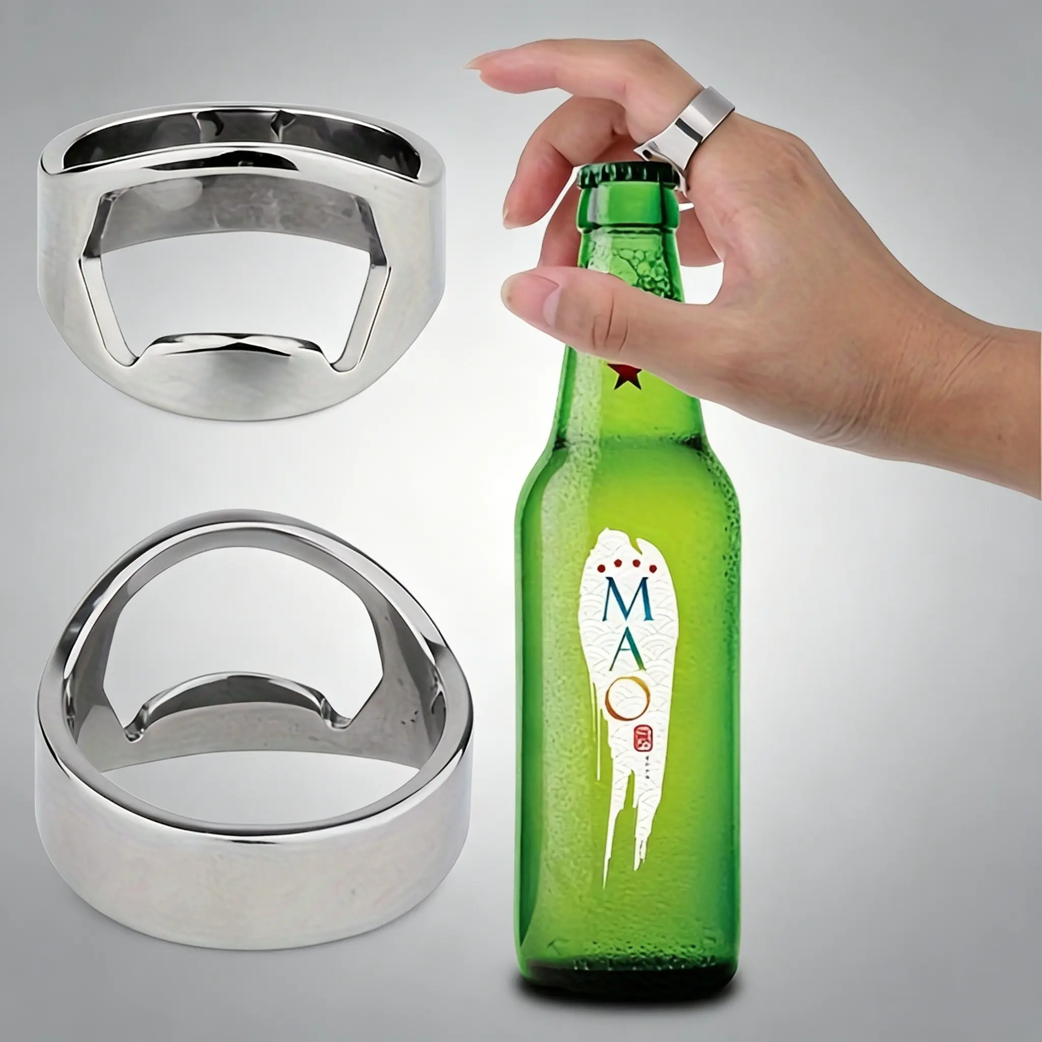 Stainless Steel Ring Bottle Opener Utensil - 1 Creative, Portable Beverage Opener - Durable, Easy to Use, Utensils