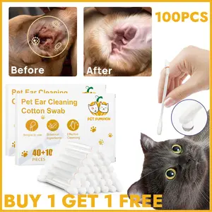 2-in-1 Cat Ear Cleaning Liquid Swabs - Cat Ear Cleaner Solution - Gentle & Effective Ear Care - for Daily Ear Cleaning Removes Wax, Dirt, & Odor