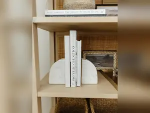 White Marble Bookends with Brass Inlay - Set of 2