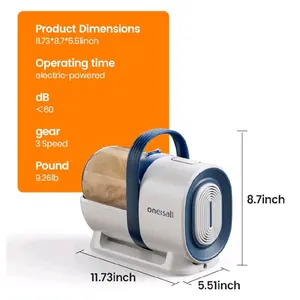 Oneisall Pet Grooming Vacuum Kit with 7 Attachments for Dogs & Cats Efficient Cleaning System