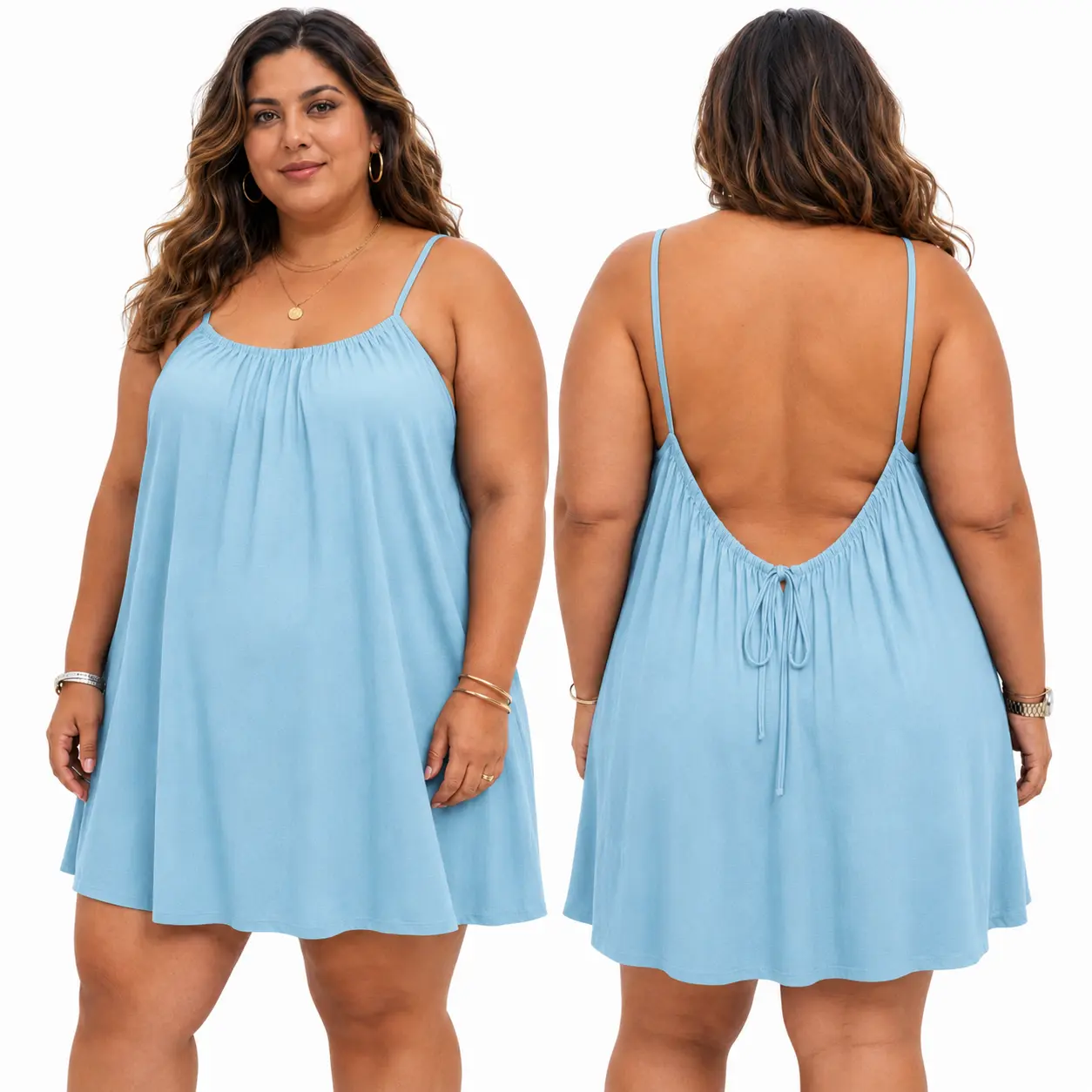 Women's Solid Color Backless Spaghetti Strap Cami Short Dress, Casual Minimalist Sleeveless Short Dress for Summer, Ladies Clothes for Beach Holiday Vacation, Backless Short Dresses, Womenswear