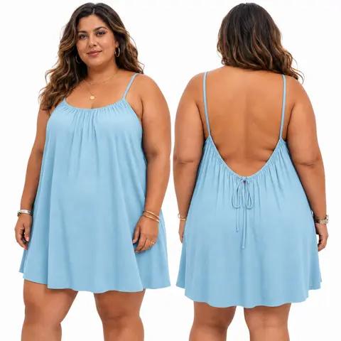 Women's Solid Color Backless Spaghetti Strap Cami Short Dress, Casual Minimalist Sleeveless Short Dress for Summer, Ladies Clothes for Beach Holiday Vacation, Backless Short Dresses, Womenswear