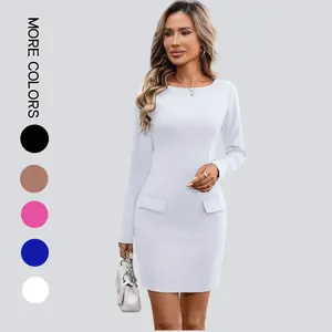 Women's Long Sleeve Mini Dress Boat Neck Cocktail Dresses Summer A-Line Club Party Short Formal Dress with Pockets SwimWeek summervibes